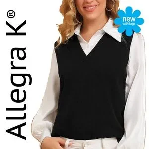 Allegra K Skirt V Neck Sleeveless Pocketed Knit Mini Sweater Dress